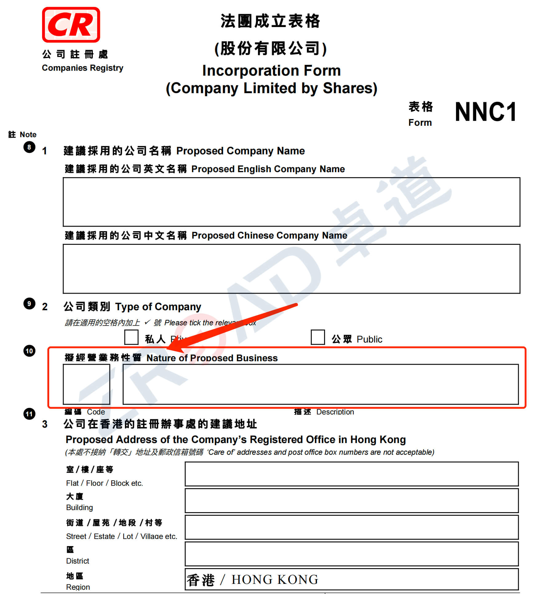 法團成立表格NNC1新(xīn)增拟經營業務(wù)性質(zhì)